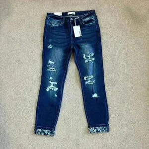NWT Vervet Amber Jeans Mid Rise Skinny Distressed Dark Wash Denim Blue Size 30